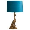 Giftworks GENERAL GIFTS Antique Gold Peacock Table Lamp With Teal Velvet Shade (Pre Order For Early November)
