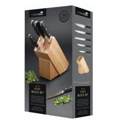 KitchenCraft MasterClass Halo 5 Piece Knife Set With Oak Wood Storage Block