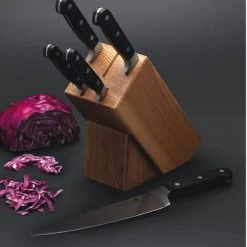 KitchenCraft MasterClass Halo 5 Piece Knife Set With Oak Wood Storage Block