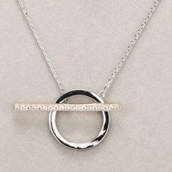 Giftworks Newgrange Living Silver & Rose Gold Diamante T-Bar Necklace GENERAL GIFTS
