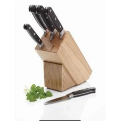 KitchenCraft MasterClass Halo 5 Piece Knife Set With Oak Wood Storage Block