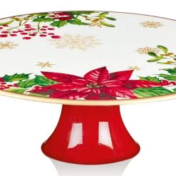 Giftworks GENERAL GIFTS 29X10CM POINSETTIA FOOTED CAKE PLATE