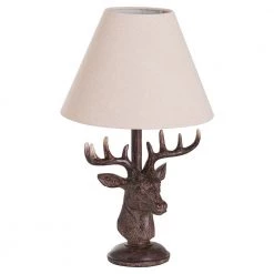 WJSampson GENERAL GIFTS Stag Head Lamp With Linen Shade 28X28X48CM