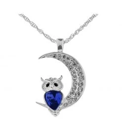 Giftworks JEWELLERY Rhodium Owl & Moon Montana Crystal Necklace