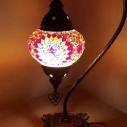 Giftworks GENERAL GIFTS Orange Red Star Beads Swan Neck Turkish Moroccan Handmade Mosaic Lamp