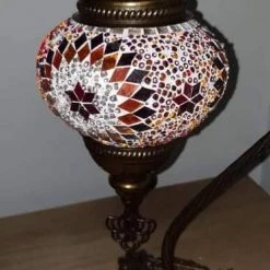 Giftworks GENERAL GIFTS Orange Red Star Beads Swan Neck Turkish Moroccan Handmade Mosaic Lamp