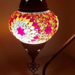 Giftworks GENERAL GIFTS Orange Red Star Beads Swan Neck Turkish Moroccan Handmade Mosaic Lamp