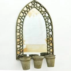 Minster SILVER 78CM RUSTY WALL MIRROR WITH PLANTER ( PRE ORDER FOR LATE MARCH)