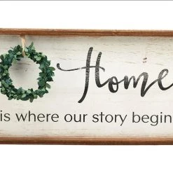 Paris Loft GENERAL GIFTS Home Is Where Our Story Begins Rustic Wood Signs With Wreath