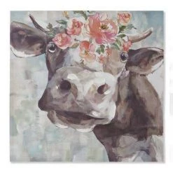 ITEM Cow Canvas Wall Art With Floral Crown GENERAL GIFTS
