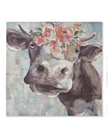 ITEM Cow Canvas Wall Art With Floral Crown GENERAL GIFTS 3 ITEM Cow Canvas Wall Art With Floral Crown GENERAL GIFTS