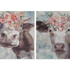 ITEM Cow Canvas Wall Art With Floral Wreath