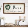 Paris Loft GENERAL GIFTS Home Is Where Our Story Begins Rustic Wood Signs With Wreath