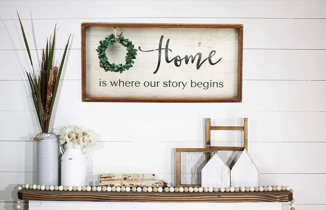 Paris Loft GENERAL GIFTS Home Is Where Our Story Begins Rustic Wood Signs With Wreath 3 Paris Loft GENERAL GIFTS Home Is Where Our Story Begins Rustic Wood Signs With Wreath