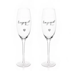 William Widdop CELEBRATIONS SET OF 2 CHAMPAGNE FLUTES - ENGAGED WEDDING & ANNIVERSARIES