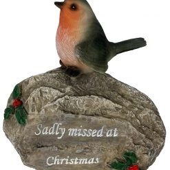 WGP WHOLESALE Robin On Stone With Verse 'Sadly Missed At Christmas'