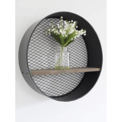 Giftworks RETRO ROUND INDUSTRIAL WALL MIRROR WITH SHELF