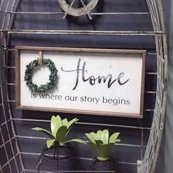 Paris Loft GENERAL GIFTS Home Is Where Our Story Begins Rustic Wood Signs With Wreath 14 Paris Loft GENERAL GIFTS Home Is Where Our Story Begins Rustic Wood Signs With Wreath