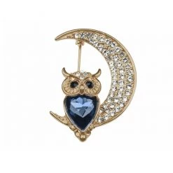 Indulgence Jewellery Rose Gold Crystal Montana Owl & Moon Brooch