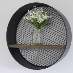 Giftworks RETRO ROUND INDUSTRIAL WALL MIRROR WITH SHELF