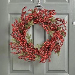 Premier Housewares CHRISTMAS SHOP 50CM Red Berry Rattan Christmas Door Wreath