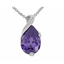 Indulgence Jewellery Rhodium CZ Amethyst Teardrop Necklace (INEC4065)