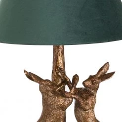 WJSampson Antique Gold Hares Table Lamp With Green Shade GENERAL GIFTS