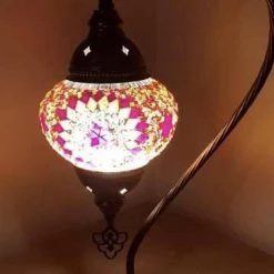 Giftworks GENERAL GIFTS Orange Red Star Beads Swan Neck Turkish Moroccan Handmade Mosaic Lamp