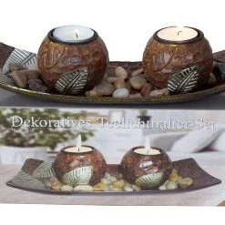 IKO Double Tea Light Holder Set With Leaf Decoration 26x10cm (Pre Order For Mid September)
