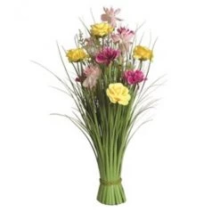 Straits Grass Floral Bundle Yellow And Pink Rose 70cm