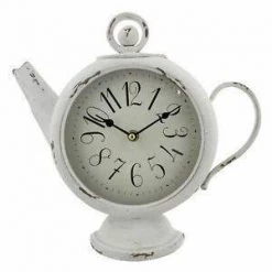 WGP Hometime Teapot Shaped Mantel Clocks-White GENERAL GIFTS