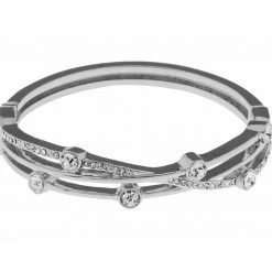 Indulgence Jewellery Rhodium Crystal Criss-Cross Hinge Bangle