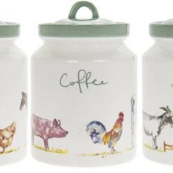 Lesser And Pavey Jennifer Rose Collection Country Life Farmyard Tea Coffee Sugar Storage Canister Set GENERAL GIFTS