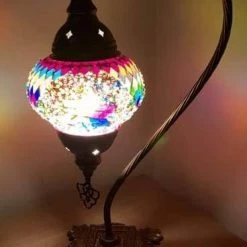 Giftworks GENERAL GIFTS Multi Colour Diamond Swan Neck Turkish Moroccan Handmade Mosaic Lamp