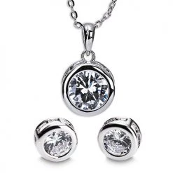 Kirkwood Group GENERAL GIFTS SILVER LARGE WHITE STONE NECKLACE AND EARRING GIFT SET