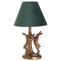 WJSampson Antique Gold Hares Table Lamp With Green Shade GENERAL GIFTS