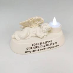 Richard Lang Cream And Gold Sleeping Cherub Grave Plaques