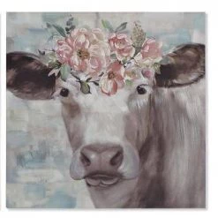 ITEM Cow Canvas Wall Art With Floral Wreath