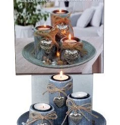 IKO GENERAL GIFTS Tea Light Holder Set With Round Plate & Heart Decoration D=20cm (Pre Order For Mid September)