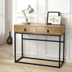 Giftworks Console Table With 2 Drawers With Oak Effect Metal Legs GENERAL GIFTS