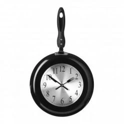 Premier Housewares GENERAL GIFTS Clocks For Kitchen Black Frying Pan Design Wall Clock
