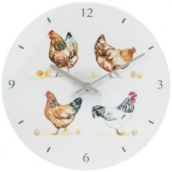 Giftworks Kitchen Clocks - Glass Wall Clock Chickens NOVELTY