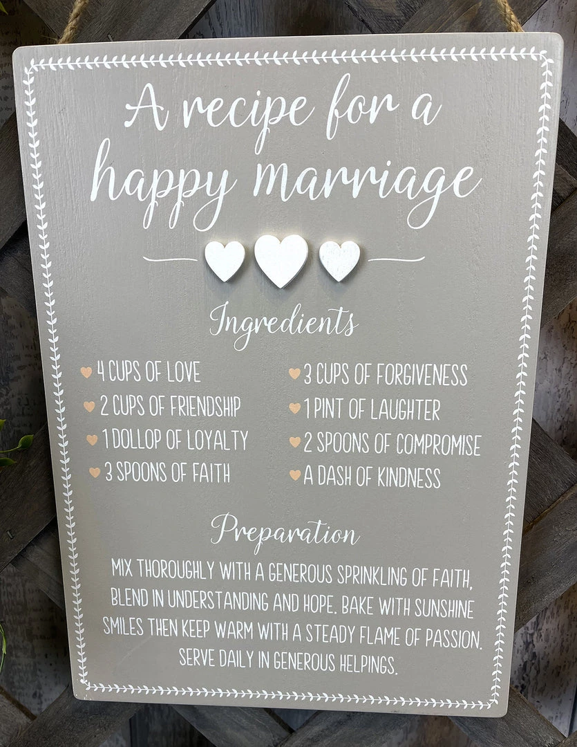 Richard Lang Recipe For A Happy Marriage Plaque 3 Richard Lang Recipe For A Happy Marriage Plaque