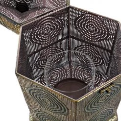 ITEM Moroccan-Arabic Style Candlestick On An Antique Gold Metal Stand.