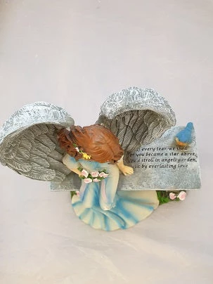 WGP Grave Solar Powdered Angel Sitting On Bench GENERAL GIFTS 4 WGP Grave Solar Powdered Angel Sitting On Bench GENERAL GIFTS