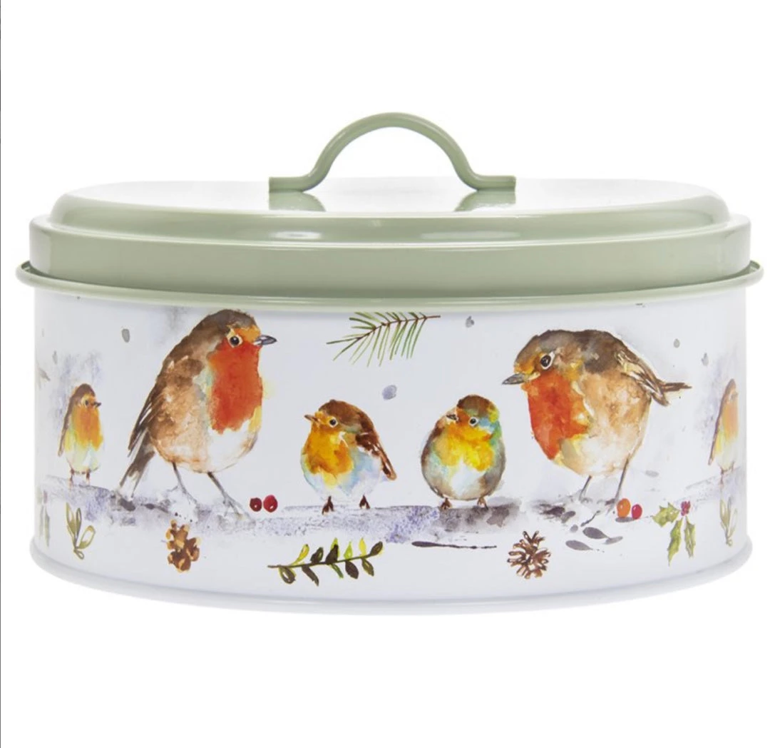 Lesser And Pavey Winter Robins Round Enamel Metal Cake Tin Baking Storage Container 3 Lesser And Pavey Winter Robins Round Enamel Metal Cake Tin Baking Storage Container