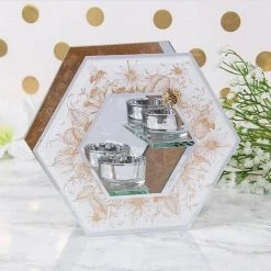 Lesser And Pavey GENERAL GIFTS Honeycomb Bees Badge Double Tea Light Holder