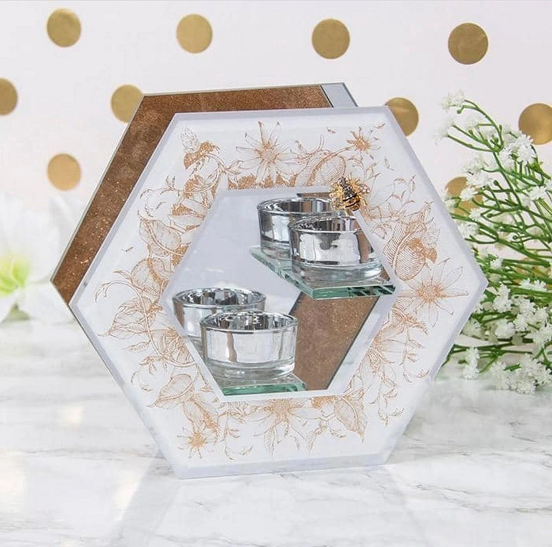 Lesser And Pavey GENERAL GIFTS Honeycomb Bees Badge Double Tea Light Holder 3 Lesser And Pavey GENERAL GIFTS Honeycomb Bees Badge Double Tea Light Holder
