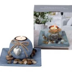 IKO Grey Tea Light Holder With Heart-decoration & Stones 16x16cm (Pre Order For Mid September) GENERAL GIFTS