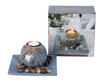 IKO Grey Tea Light Holder With Heart-decoration & Stones 16x16cm (Pre Order For Mid September) GENERAL GIFTS 3 IKO Grey Tea Light Holder With Heart-decoration & Stones 16x16cm (Pre Order For Mid September) GENERAL GIFTS